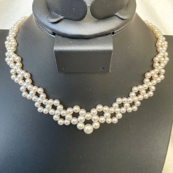 Mikimoto 4-7.5mm K18 Expert technique lace collar akoya pearls necklace w/case - Picture 1 of 14